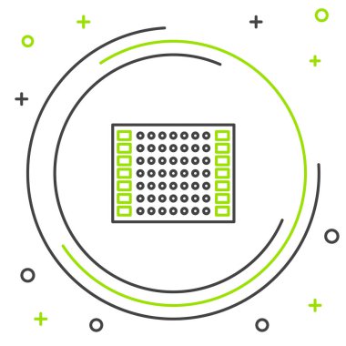 Çizgi yazdırılmış PCB simgesi beyaz arkaplanda izole edildi. Renkli taslak konsepti. Vektör.