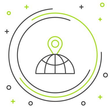 Beyaz arkaplanda izole edilmiş dünya simgesindeki çizgi konumu. Dünya ya da Dünya işareti. Renkli taslak konsepti. Vektör.