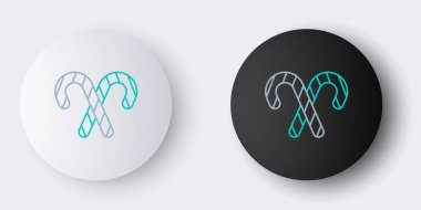 Çizgili Noel şekeri bastonu çizgileri gri arka planda izole edilmiş. Mutlu Noeller ve mutlu yıllar. Renkli taslak konsepti. Vektör.