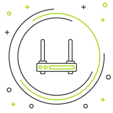 Hat Yönlendirici ve Wi-Fi sinyal simgesi beyaz arkaplanda izole edildi. Kablosuz ethernet modem yönlendirici. Bilgisayar teknolojisi interneti. Renkli taslak konsepti. Vektör.