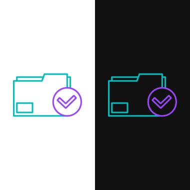 Satır Belgesi dizini ve işaretleme simgesi beyaz ve siyah arkaplanda izole edildi. Kontrol listesi simgesi. İş konsepti. Renkli taslak konsepti. Vektör.