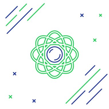 Satır Atom simgesi beyaz arkaplanda izole edildi. Bilimin, eğitimin, nükleer fiziğin, bilimsel araştırmaların sembolü. Renkli taslak konsepti. Vektör.