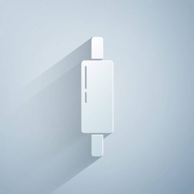 Kağıt kesiği Rolling pin simgesi gri arkaplanda izole edilmiş. Kağıt sanatı tarzı. Vektör.