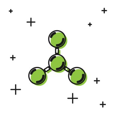 Beyaz arkaplanda siyah molekül simgesi izole edildi. Kimya moleküllerinin yapısı, fen öğretmenlerinin yenilikçi eğitim posteri. Vektör.