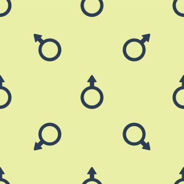 Mavi erkek cinsiyet sembolü sarı arka planda izole edilmiş kusursuz desen. Vektör.