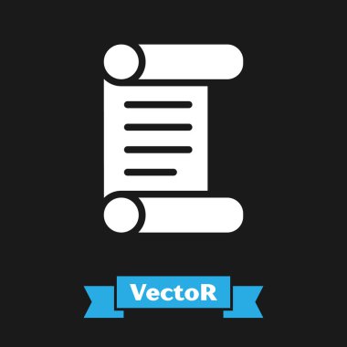 Beyaz KHK, kağıt, parşömen, parşömen simgesi siyah arkaplanda izole edilmiş. Vektör.