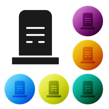 Beyaz arka planda izole edilmiş mezar taşı simgesine sahip Kara Mezar. Simgeleri renk daire düğmelerine ayarla. Vektör.