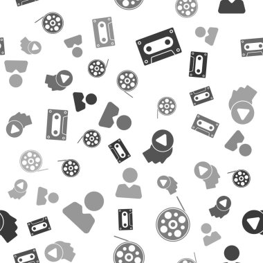 Retro ses kasetini, film makarasını, çalma düğmesi olan başları ayarlayın ve arkadaşınıza sorunsuz bir şekilde ekleyin. Vektör.