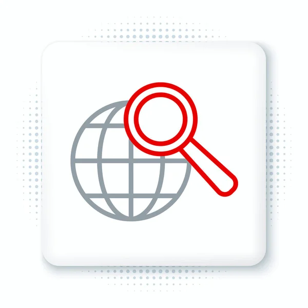 Line Magnifying Glass Globe Icon Isolated White Background Analyzing World — Stock Vector