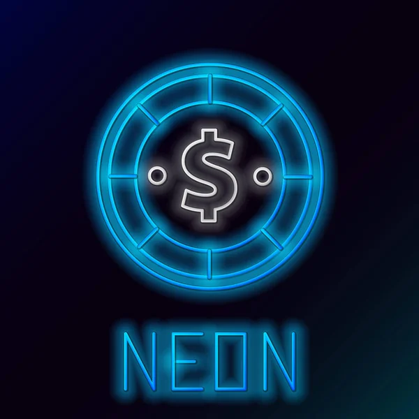 Glödande Neon Line Kasino Chip Med Dollar Symbol Ikon Isolerad — Stock vektor