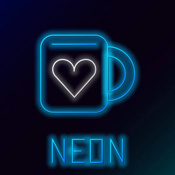 Glödande Neon Linje Kaffe Kopp Och Hjärta Ikon Isolerad Svart — Stock vektor