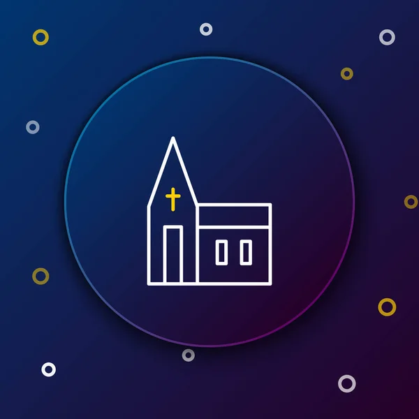 Linie Kirche Gebäude Symbol Isoliert Auf Blauem Hintergrund Christliche Kirche — Stockvektor