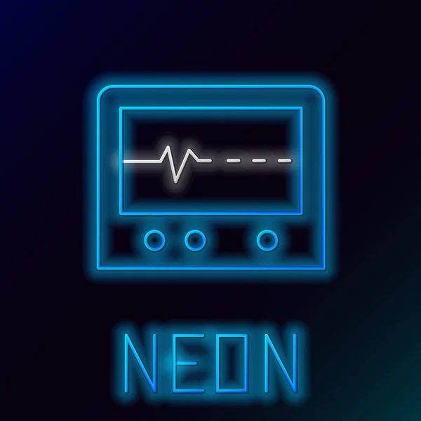 Žhnoucí Neonová Čára Beat Mrtvý Ikoně Monitoru Izolované Černém Pozadí — Stockový vektor