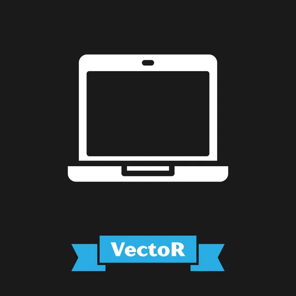 Weißes Laptop Symbol Isoliert Auf Schwarzem Hintergrund Computer Notizbuch Mit — Stockvektor