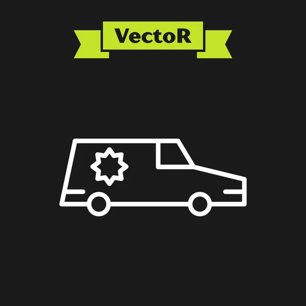 Línea Blanca Icono Coche Fúnebre Aislado Sobre Fondo Negro Vector — Vector de stock