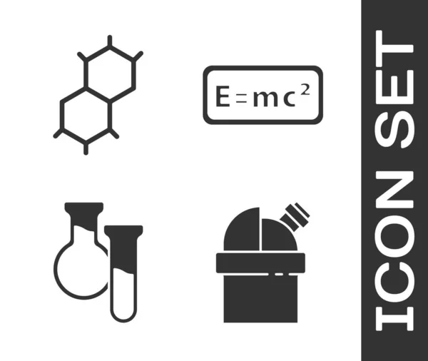 Conjunto Observatorio Astronómico Fórmula Química Tubo Ensayo Frasco Ecuación Icono — Vector de stock