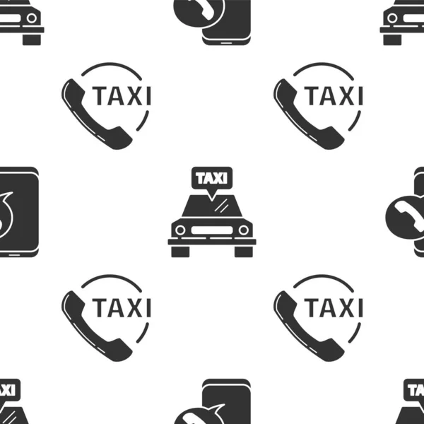 シームレスなパターンでタクシーコール電話サービス タクシー車とタクシーコール電話サービスを設定します ベクトル — ストックベクタ