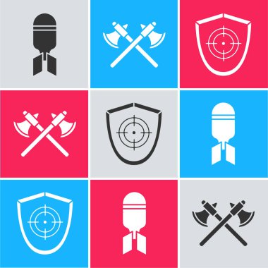 Havacılık bombası, çapraz ortaçağ baltaları ve hedef spor ikonu. Vektör.