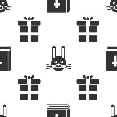 İncil 'i, Paskalya tavşanını ve hediye kutusunu kusursuz bir kalıba sokun. Vektör.