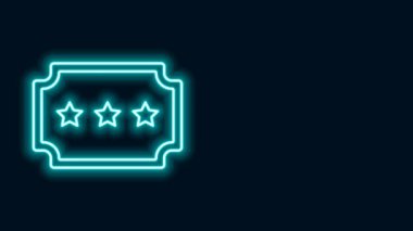 Parlayan neon hattı Bilet simgesi siyah arkaplanda izole edildi. Eğlence parkı. 4K Video hareketli grafik canlandırması