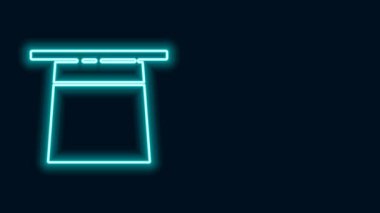 Parlayan neon hattı sihirbaz şapkası simgesi siyah arkaplanda izole edildi. Sihir numarası. Gizemli eğlence konsepti. 4K Video hareketli grafik canlandırması