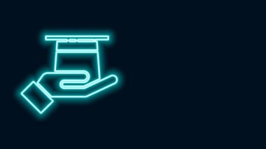 Parlayan neon çizgisi, siyah arka planda izole edilmiş, el yapımı bir sihirbaz şapkası. Sihir numarası. Gizemli eğlence konsepti. 4K Video hareketli grafik canlandırması