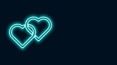 Parlayan neon hattı İki Bağlı Kalpler simgesi siyah arkaplanda izole edildi. Romantik sembol, bağlanma, tutku ve düğün. Mutlu Kadın Günleri. 4K Video hareketli grafik canlandırması