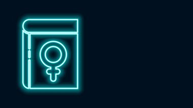 Siyah arka planda izole edilmiş kadın simgesi hakkında parlayan neon çizgisi kitabı. 8 Mart. Uluslararası Mutlu Kadınlar Günü. 4K Video hareketli grafik canlandırması