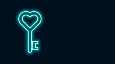 Parlayan neon çizgisi Anahtar kalp şeklindeki simge siyah arkaplanda izole edildi. 8 Mart. Uluslararası Mutlu Kadınlar Günü. 4K Video hareketli grafik canlandırması