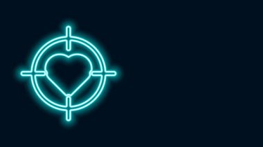 Parlayan neon hattı Heart dartın merkezinde hedef ikonu siyah arkaplanda izole edildi. Uluslararası Mutlu Kadınlar Günü. 4K Video hareketli grafik canlandırması