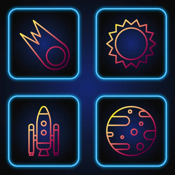 Set Line Parabólica Transbordador Espacial Cohetes Cometa Cayendo Rápido Sol — Archivo Imágenes Vectoriales