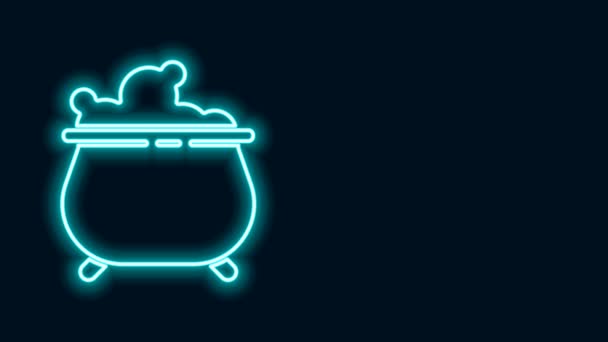Świecąca neonowa ikona kotła czarownicy odizolowana na czarnym tle. Wesołego Halloween. 4K Animacja graficzna ruchu wideo — Wideo stockowe