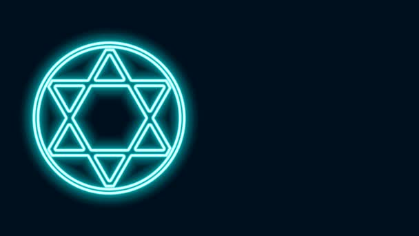 Linea al neon incandescente icona Star of David isolata su sfondo nero. Simbolo della religione ebraica. Simbolo di Israele. Animazione grafica 4K Video motion — Video Stock