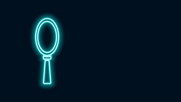 Ragyogó neon vonal Varázslatos kéz tükör ikon elszigetelt fekete háttérrel. 4K Videó mozgás grafikus animáció — Stock videók