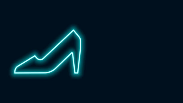 亮晶晶的霓虹灯线女鞋与高跟鞋图标隔离在黑色背景。3月8日国际快乐妇女日。4K视频运动图形动画 — 图库视频影像