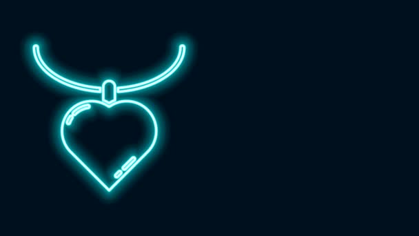 Siyah arkaplanda izole edilmiş kalp şekilli kolye şeklindeki parlak neon çizgisi. Mücevher dekorasyonu. Uluslararası Mutlu Kadınlar Günü. 4K Video hareketli grafik canlandırması — Stok video