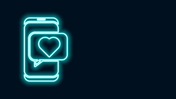 Brilhante linha de néon on on-line namoro aplicativo e ícone de bate-papo isolado no fundo preto. Dia Internacional da Mulher Feliz. Animação gráfica em movimento de vídeo 4K — Vídeo de Stock