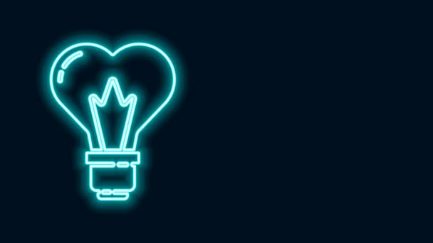 Glödande neonlinje Hjärtform i en glödlampa ikon isolerad på svart bakgrund. Kärlekssymbol. 8 mars. Internationella dagen för lyckliga kvinnor. 4K Video motion grafisk animation — Stockvideo