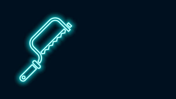 Glowing neon line Hacksaw icon isolated on black background. Metal saw for wood and metal. 4K Video motion graphic animation — Stock Video