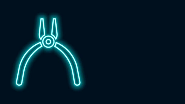 Glowing neon line Pliers tool icon isolated on black background. Pliers work industry mechanical plumbing tool. 4K Video motion graphic animation — Stock Video