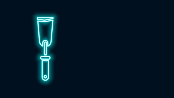 Glowing neon line Putty knife icon isolated on black background. Spatula repair tool. Spackling or paint instruments. 4K Video motion graphic animation — Stock Video