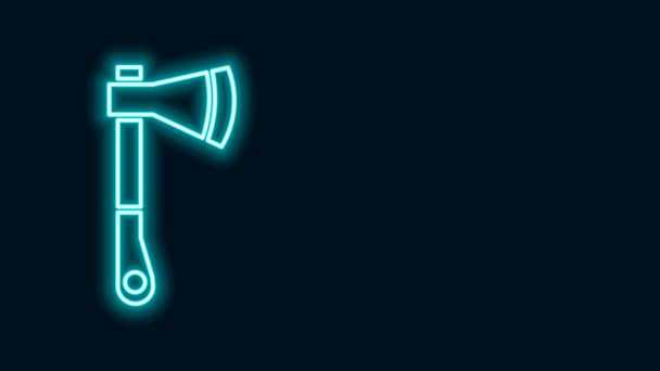 Glowing neon line Wooden axe icon isolated on black background. Lumberjack axe. 4K Video motion graphic animation — Stock Video