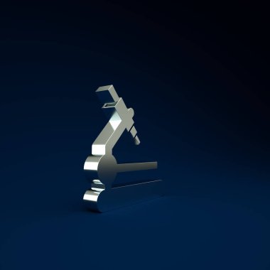 Mavi arka planda gümüş mikroskop simgesi izole edildi. Kimya, ilaç aleti, mikrobiyoloji büyütme aracı. Minimalizm kavramı. 3d illüstrasyon 3B canlandırma