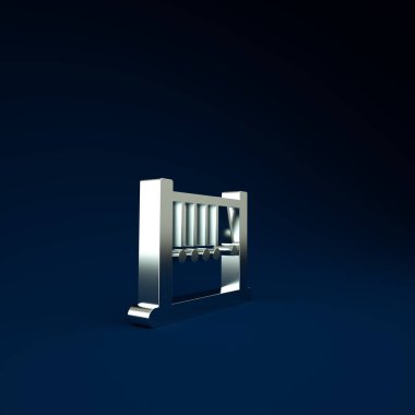 Mavi arkaplanda gümüş sarkacı simgesi izole edilmiş. Newtons beşiği. Minimalizm kavramı. 3d illüstrasyon 3B canlandırma