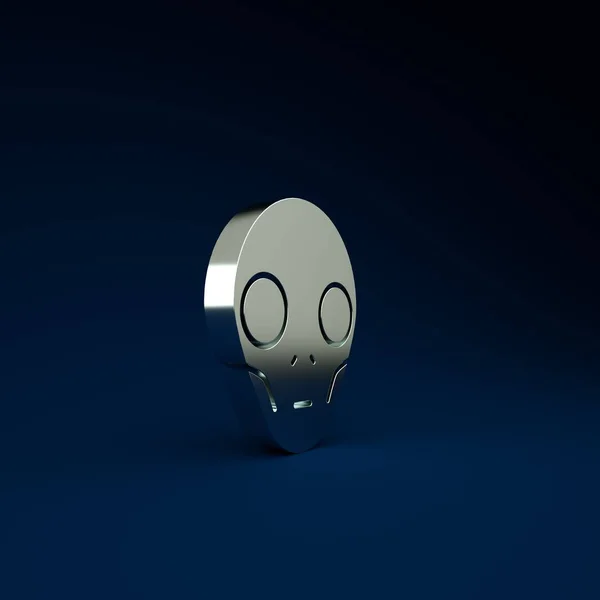 Silver Alien icon isolated on blue background. Extraterrestrial alien face or head symbol. Minimalism concept. 3d illustration 3D render