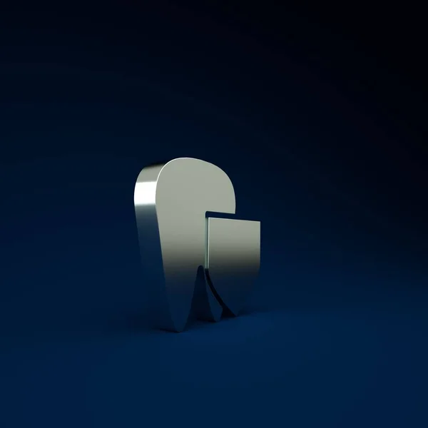 Silver Tooth with shield icon isolated on blue background. Dental insurance. Security, safety, protection, protect concept. Minimalism concept. 3d illustration 3D render
