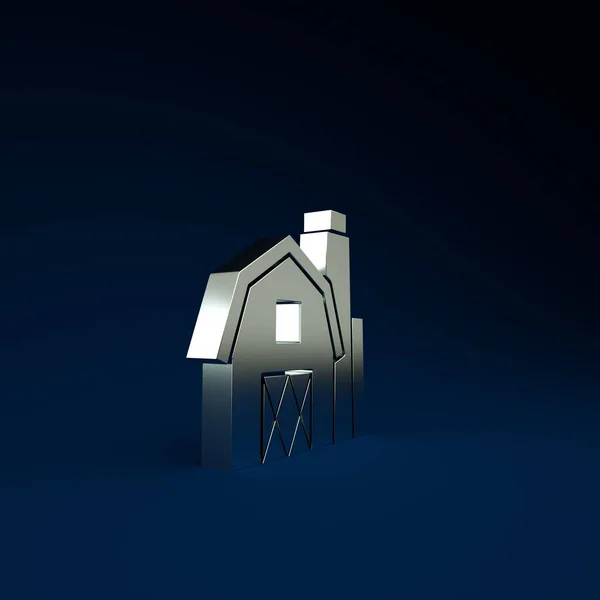 Silver Farm House concept icon isolated on blue background. Rustic farm landscape. Minimalism concept. 3d illustration 3D render — Stock Photo, Image