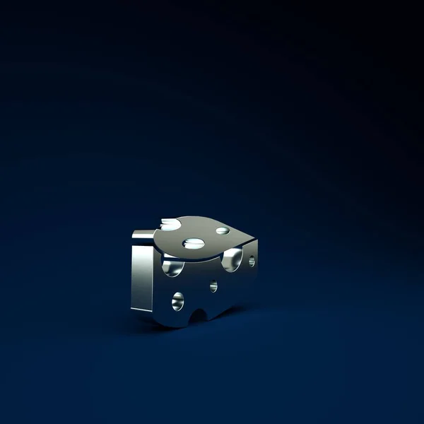 Ezüst sajt ikon elszigetelt kék háttérrel. Minimalizmus koncepció. 3d illusztráció 3D render — Stock Fotó