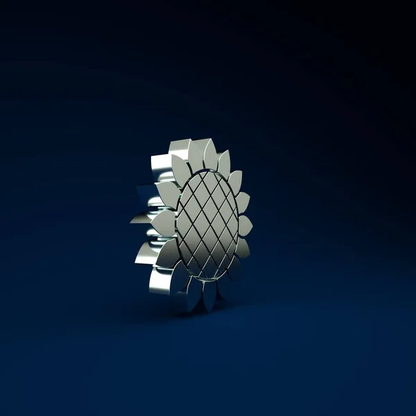 Silver Sunflower icon isolated on blue background. Minimalism concept. 3d illustration 3D render