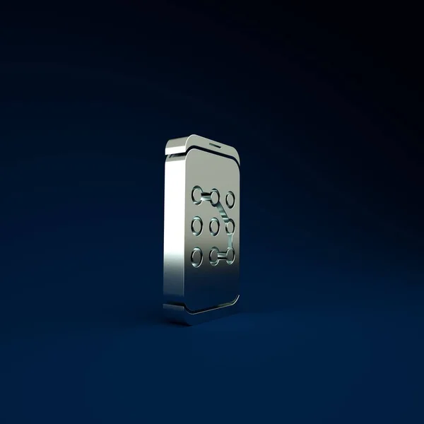 Srebrny Telefon komórkowy i graficzna ikona ochrony hasłem izolowane na niebieskim tle. Ochrona, bezpieczeństwo, osobisty dostęp, autoryzacja użytkownika. Koncepcja minimalizmu. Ilustracja 3D 3D renderowania — Zdjęcie stockowe